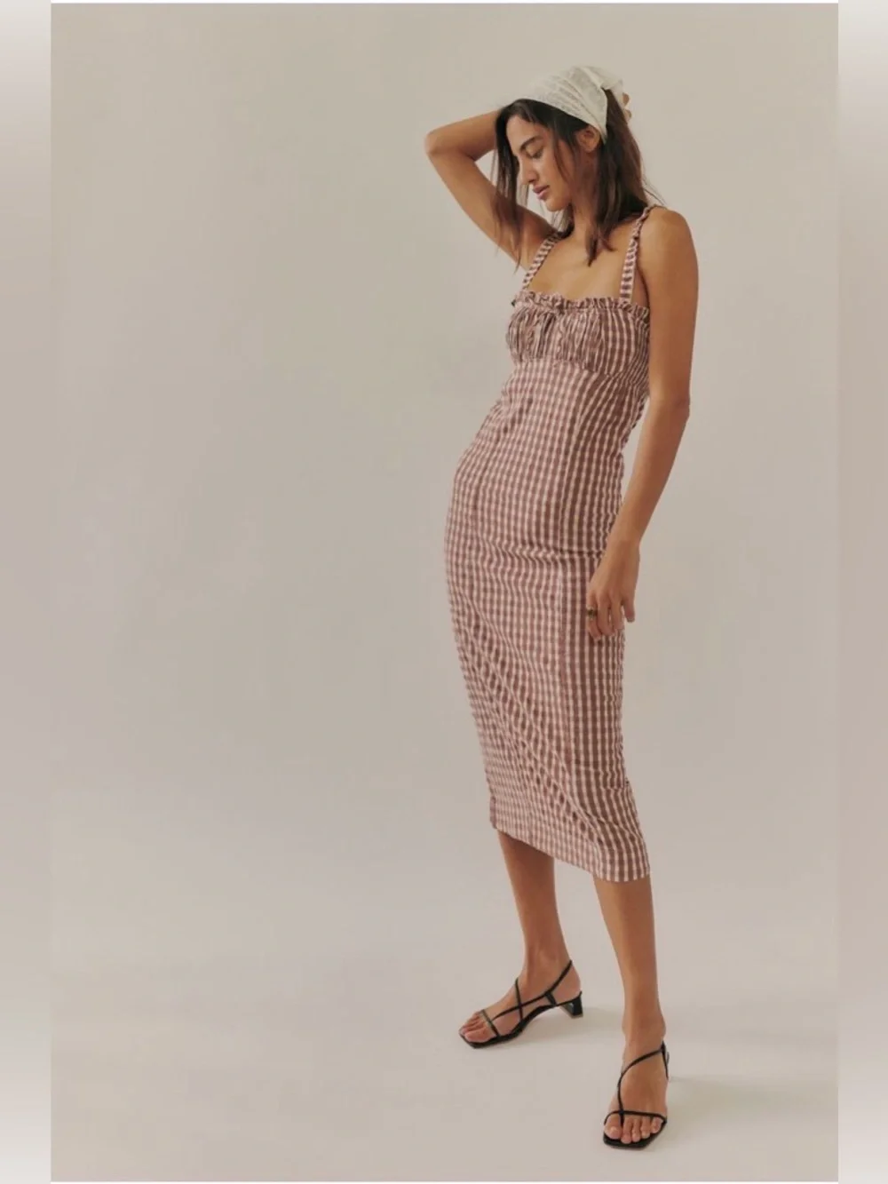 New Free People Lucinda Plaid Printed Midi Dress- Lavender Combo